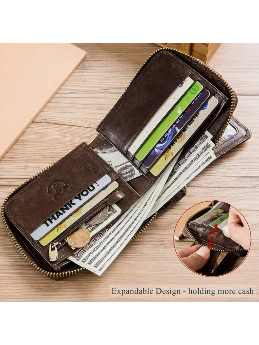 Genuine Leather Wallet for Men - Stylish Coffee Color, RFID Blocking, Slim